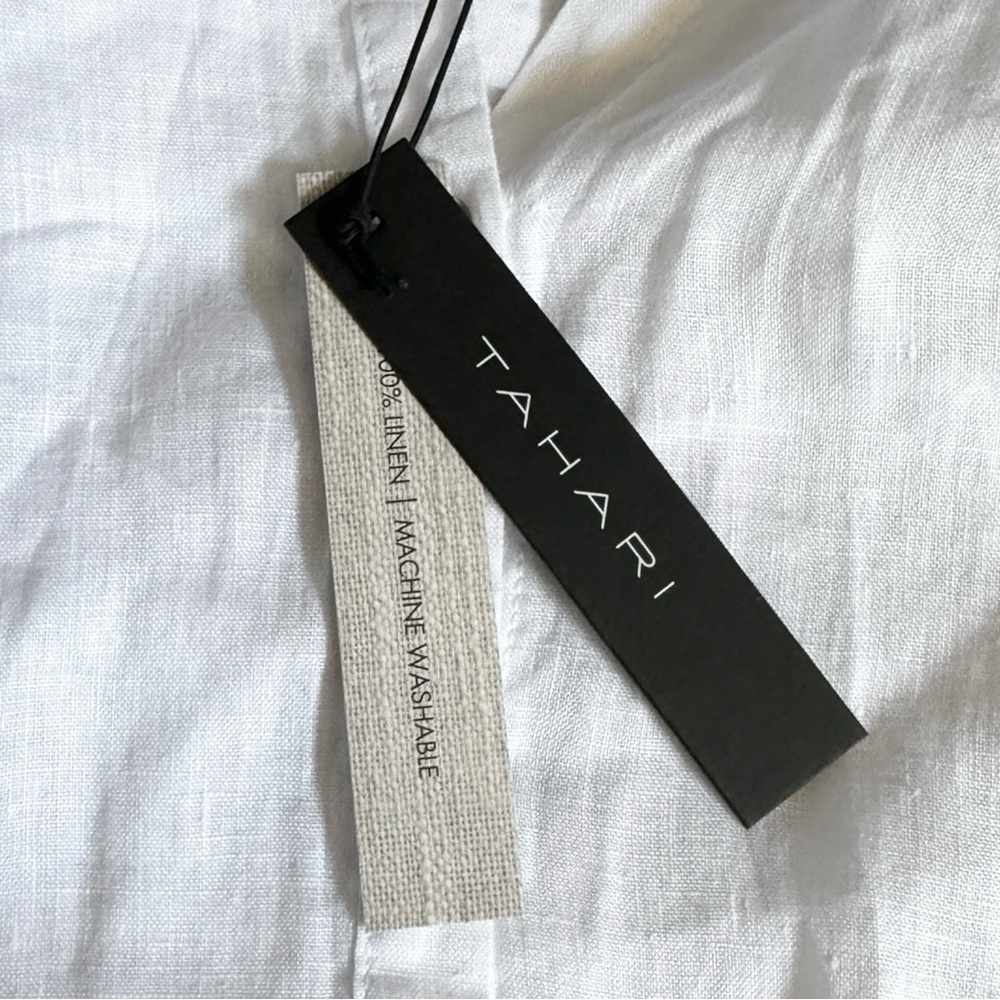 Tahari Button Down Shirt Size 1X NWT White 100% Linen Neutral Beachy Lightweight - Picture 7 of 9